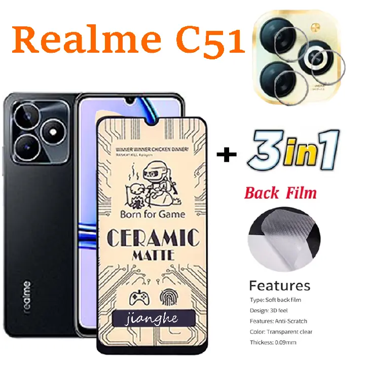 3 in1 For Realme C51 C53 C55 C61 C63 C65 Note50  Soft film Ceramic film and Screen Protector Film+lens film+Back membrane