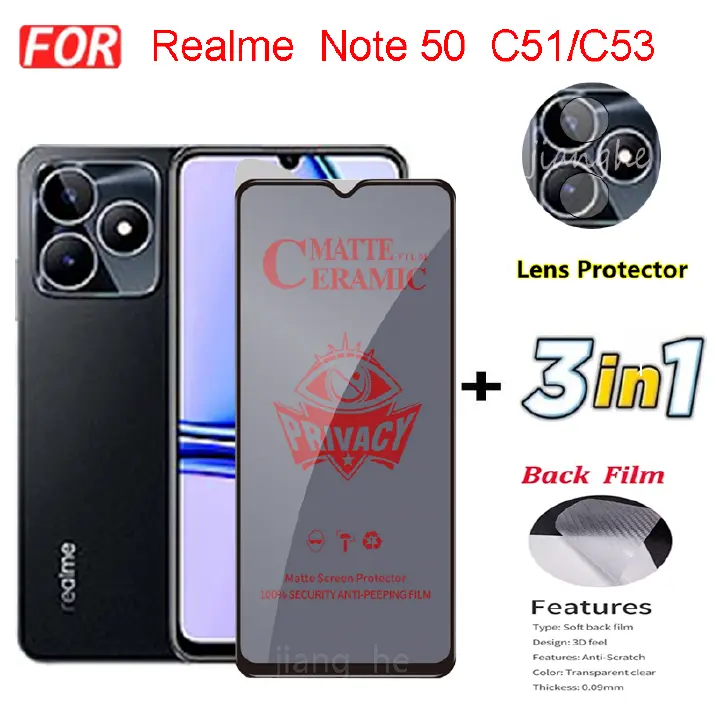 3 in1  For Realme C51 C53 C55 C61 C63 C65 Note50  full cover screen ceramic Anti-Spy Privacy Ceramic film  protective   film+ Camera Lens film+Back film