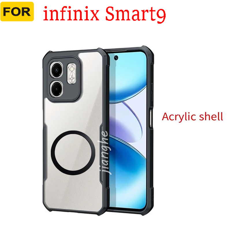 4 in1 For infinx Smart 9  shockproof phone case + Magnetic wireless charging sticker +  privacy tempered glass + camera lens glass screen protecto