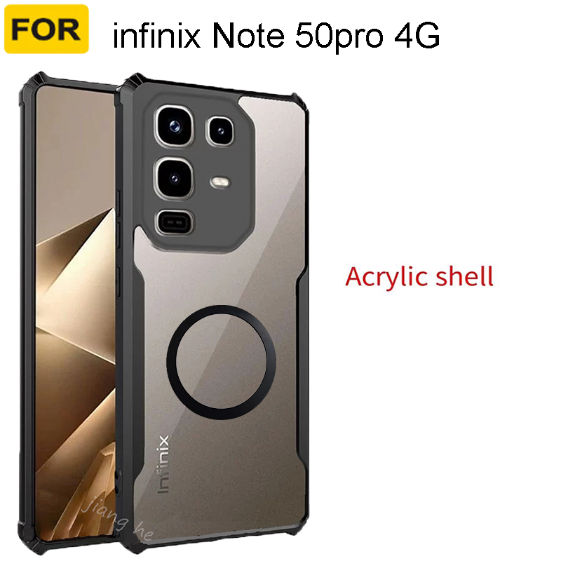 4 in1 For infinix Note 50pro 4G   Note50X  Note 50  Note 50pro+ Shockproof Phone Case +With Magnetic Wireless Charging Sticker +  Anti Spy Soft Ceramic Matte Screen Protector  + Camera Lens