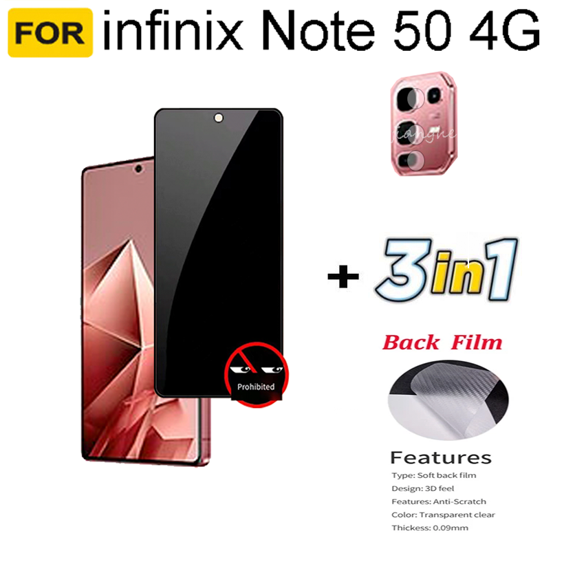 3 IN1 For infinix Note 50s Note50 4G Note50 pro 4G Note50 pro+Note50X GT 30pro Anti-spy privacy Fully covered tempered glass screen protector + Camera Lens Glass Screen Protector+Back film
