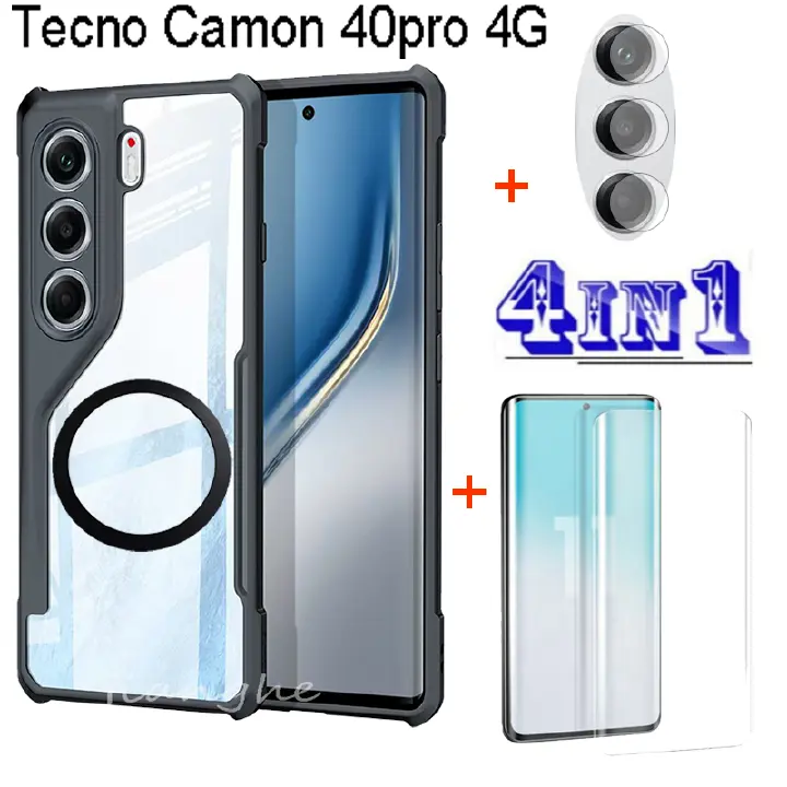 For TECNO Camon 40 Pro 4G 5G  for infinix Note50S Anti-fall Mobile Phone Case +With Magnetic Wireless Charging Sticker+curved screen Full coverage high-definition tempered film glass scre