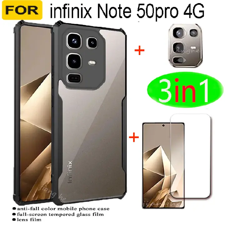 3-in-1 For infinix Note50pro 4G mobile phone shockproof transparent case + full-coverage curved screen high-definition tempered glass film + camera lens film