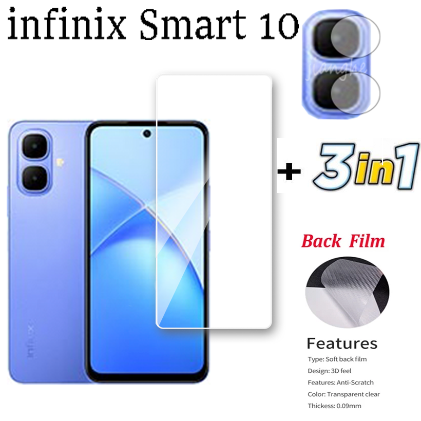 3-IN-1 For Infinix Smart 10 Screen Protector, phone case smart10 anti-drop protective case, Full-screen high-definition tempered glass film, lens film. Smart phone accessories