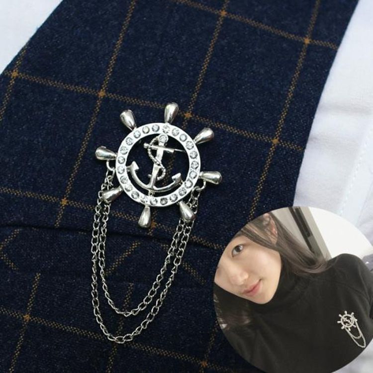 Golden Rudder Anchor Brooch Mens Suit Boutonniere Badge Korean Brooches for Men Lapel Pin Women Broches Chain Christmas A-31