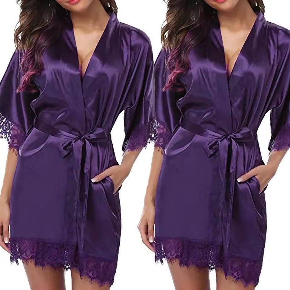 1 Piece Women's Underwear Glossy Robe Pajamas Ice Silk plus Size Nightgown Homewear Fashion TrendFZ-212
