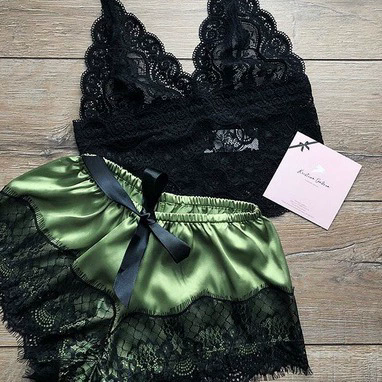 Womens Sexy Lace Sleepwear Lace Nachtkleding Lingerie Sleeveless V-Neck Babydoll Pajamas Set Lingerie Tops Shorts Set Nightwear