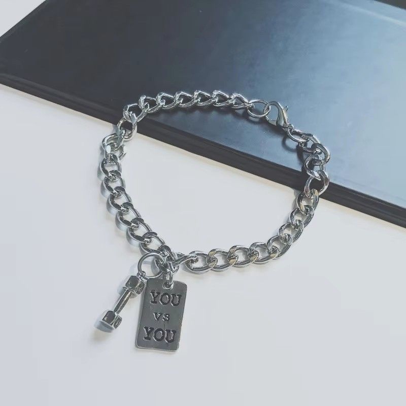 Fashion Sports Fitness Small Dumbbell Bracelet Men's Titanium Steel Steel Brand Bracelet A-1048