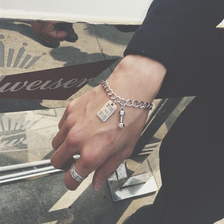 Fashion Sports Fitness Small Dumbbell Bracelet Men's Titanium Steel Steel Brand Bracelet A-1048