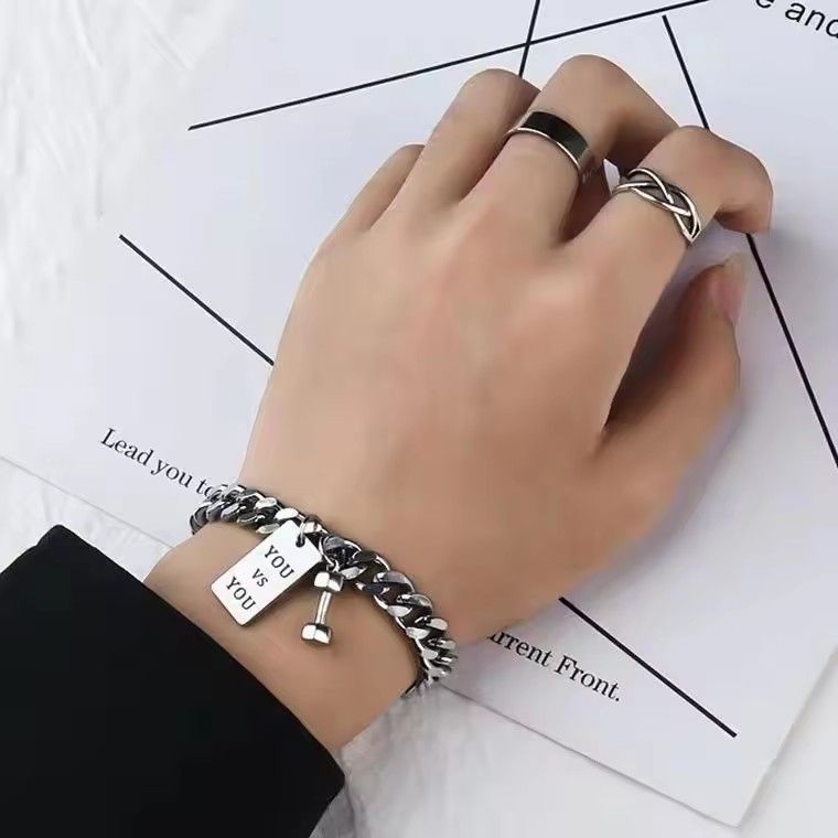 Fashion Sports Fitness Small Dumbbell Bracelet Men's Titanium Steel Steel Brand Bracelet A-1048