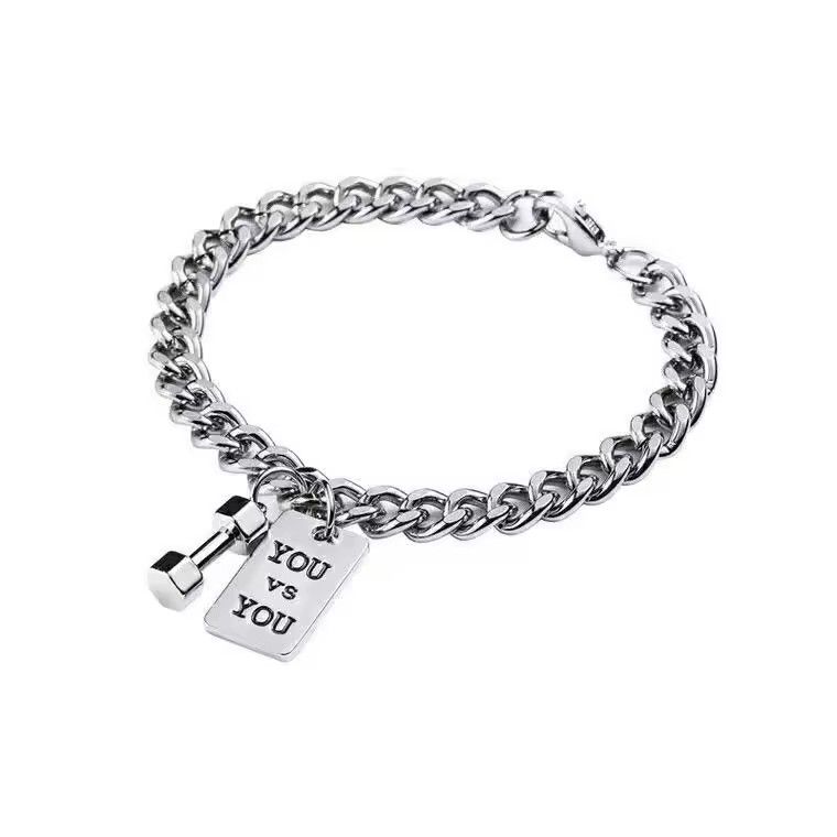 Fashion Sports Fitness Small Dumbbell Bracelet Men's Titanium Steel Steel Brand Bracelet A-1048