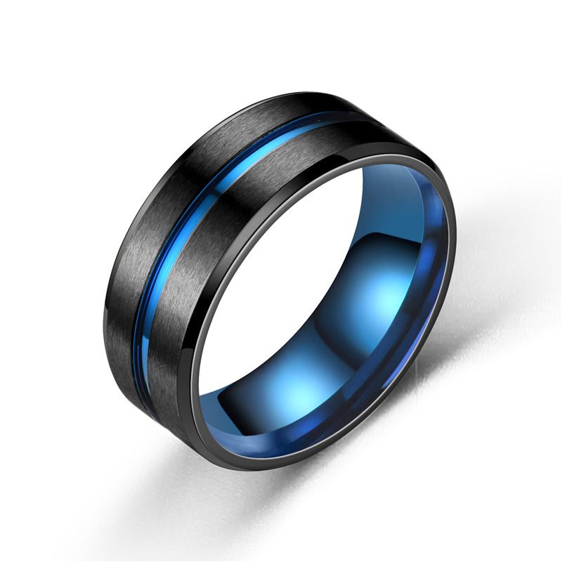 Steel black slotted ring, inner blue men's fashion ring A-1225