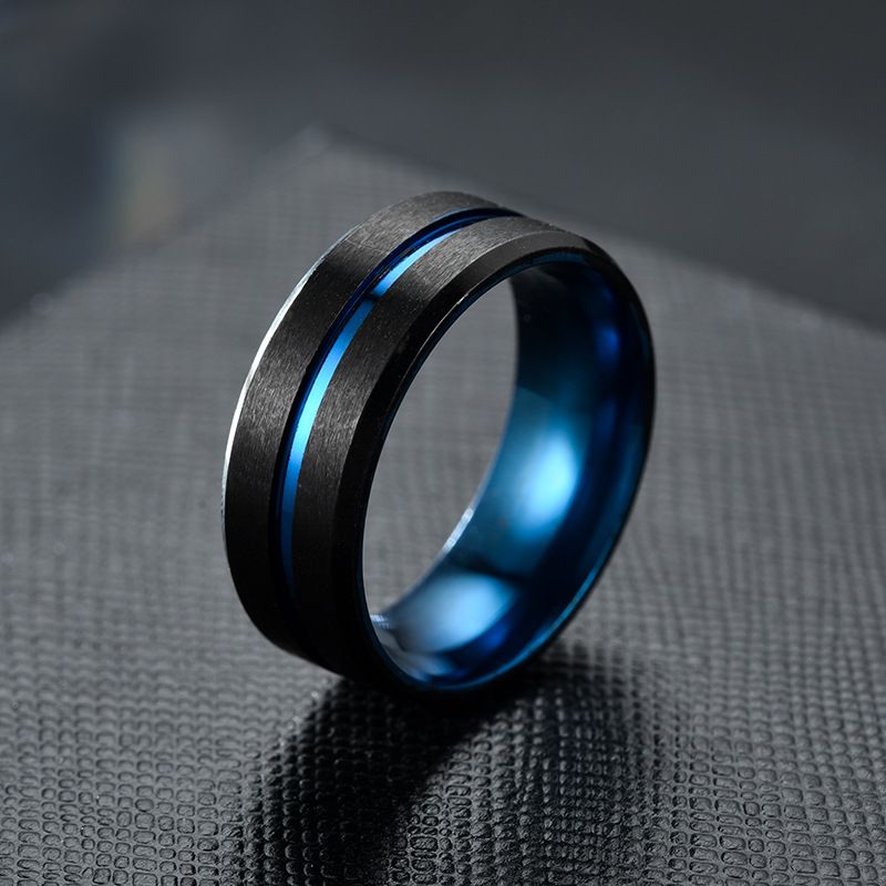 Steel black slotted ring, inner blue men's fashion ring A-1225
