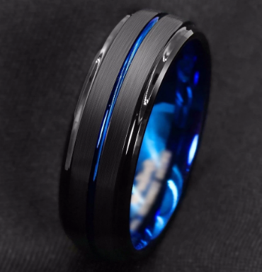 Steel black slotted ring, inner blue men's fashion ring A-1225