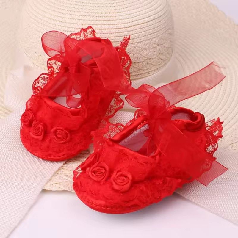 Baby Girls Shoes Cute Lace Princess Shoes Newborn Infant Toddler Crib Shoes Soft Sole Floor First Walkers
