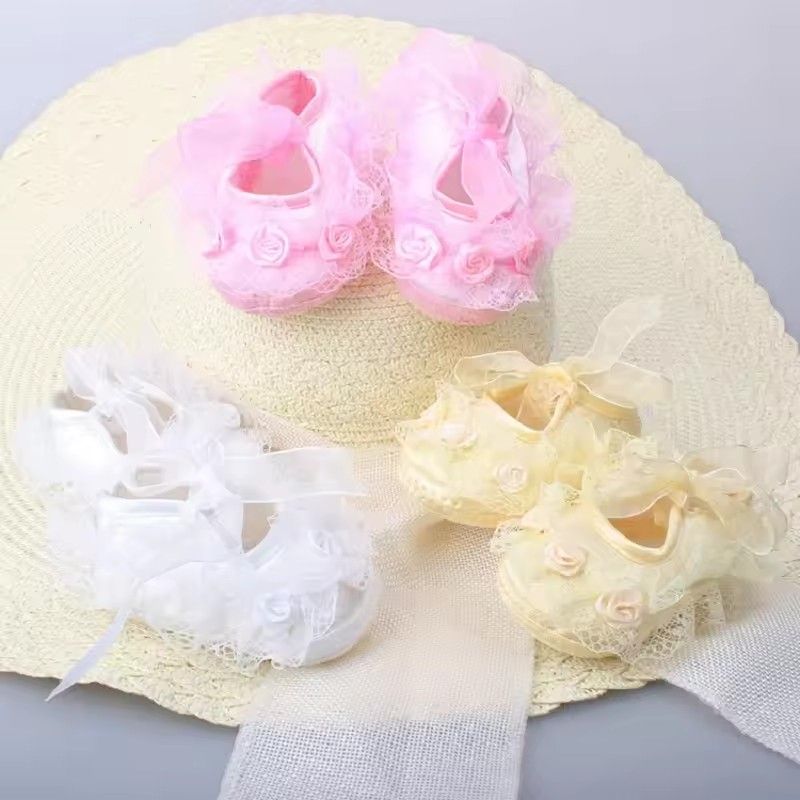 Baby Girls Shoes Cute Lace Princess Shoes Newborn Infant Toddler Crib Shoes Soft Sole Floor First Walkers