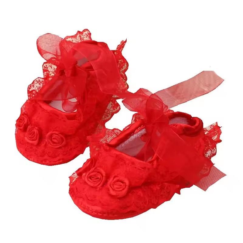 Baby Girls Shoes Cute Lace Princess Shoes Newborn Infant Toddler Crib Shoes Soft Sole Floor First Walkers