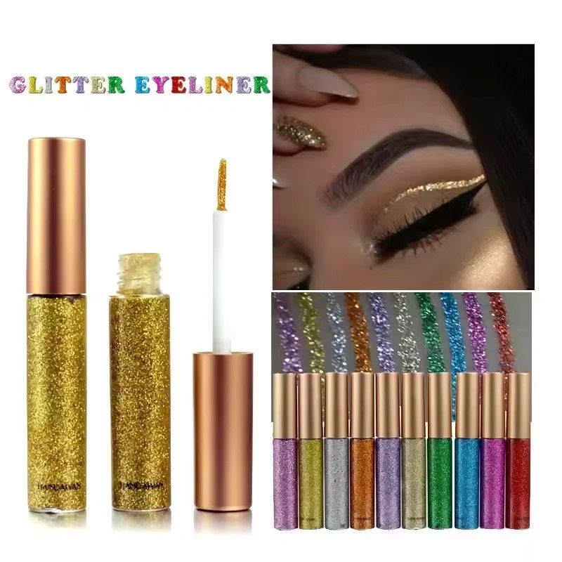 10 Colors White Gold Glitter Eyeshadow For Easy to Wear Waterproof Liquid Sequin Eyeliner pen Beauty Eye Liner Makeup tool B2-185