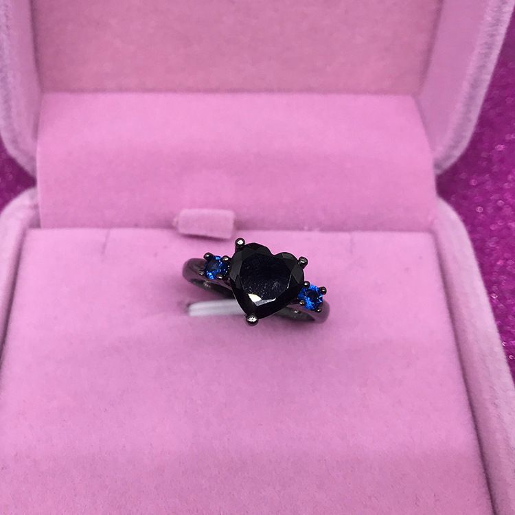Popular Couple Romantic Couple Ring Fashion Jewelry Anniversary Wedding Black Heart Cubic Zirconia Ring Set Lover Gift A-1472