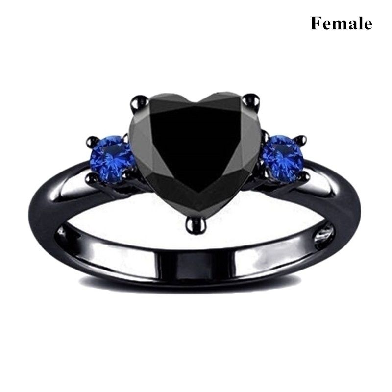 Popular Couple Romantic Couple Ring Fashion Jewelry Anniversary Wedding Black Heart Cubic Zirconia Ring Set Lover Gift A-1472