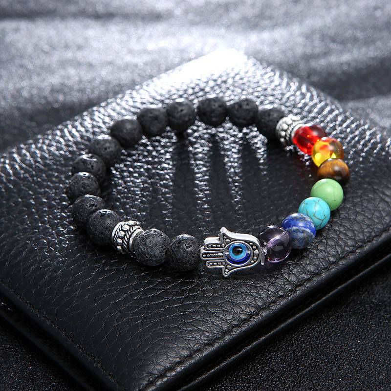 Men's and Women Bead Bracelets Lava,Howlite Stone Stretch Hand Of Fatima Hamsa Hand Charm Bracelet Of Mala Evil Eye Bracelet A-580-608