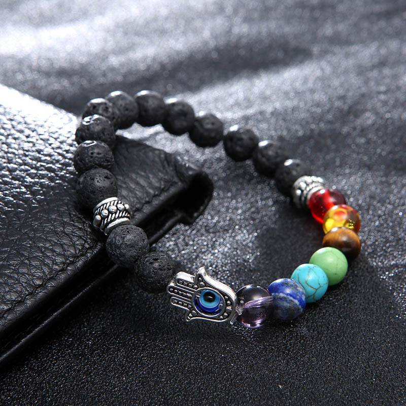 Men's and Women Bead Bracelets Lava,Howlite Stone Stretch Hand Of Fatima Hamsa Hand Charm Bracelet Of Mala Evil Eye Bracelet A-580-608
