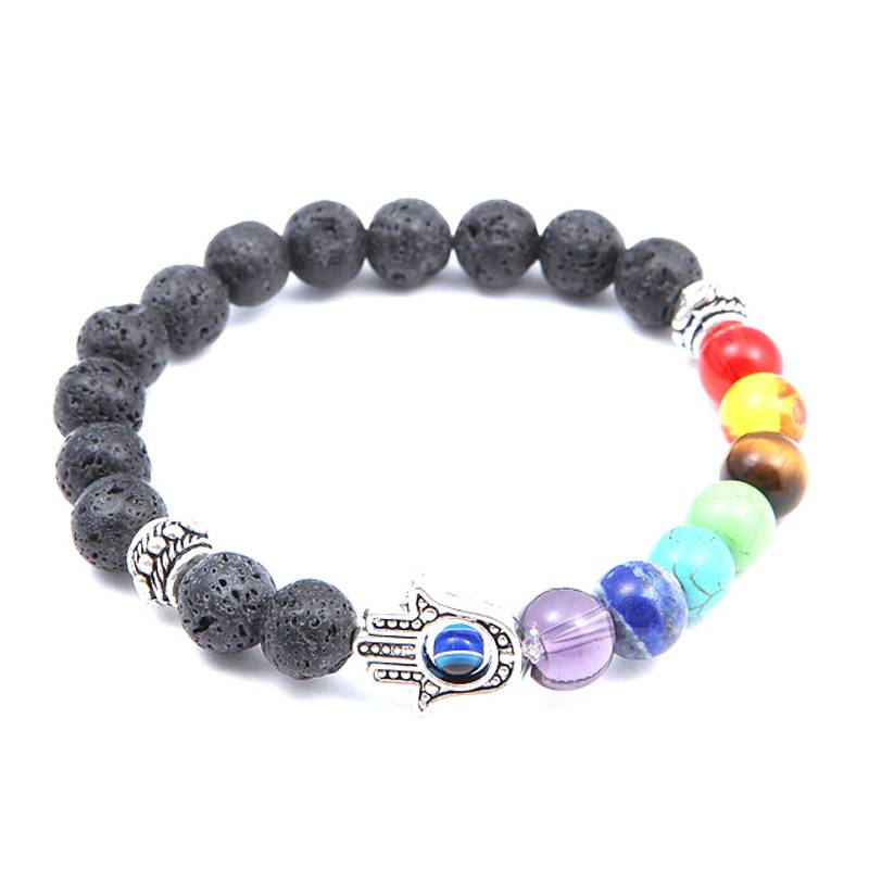 Men's and Women Bead Bracelets Lava,Howlite Stone Stretch Hand Of Fatima Hamsa Hand Charm Bracelet Of Mala Evil Eye Bracelet A-580-608