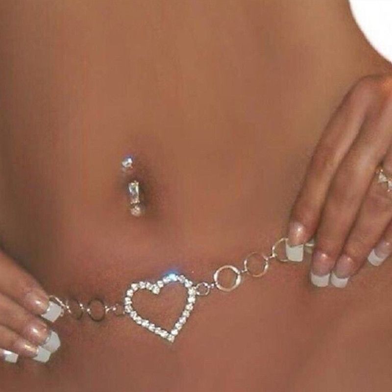 Women Fashion Rhinestone Heart Waist Chain Belt Jewelry Crystal Belly Body Chain Sexy Party Jewelry Gift &A-1322