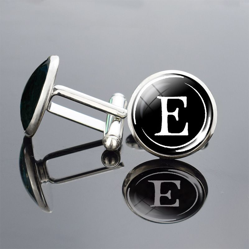 Men's Fashion A-Z Single Alphabet Cufflinks Silver Letter Cuff Button for Male Gentleman Shirt Wedding Cuff Links Gifts &A-1209