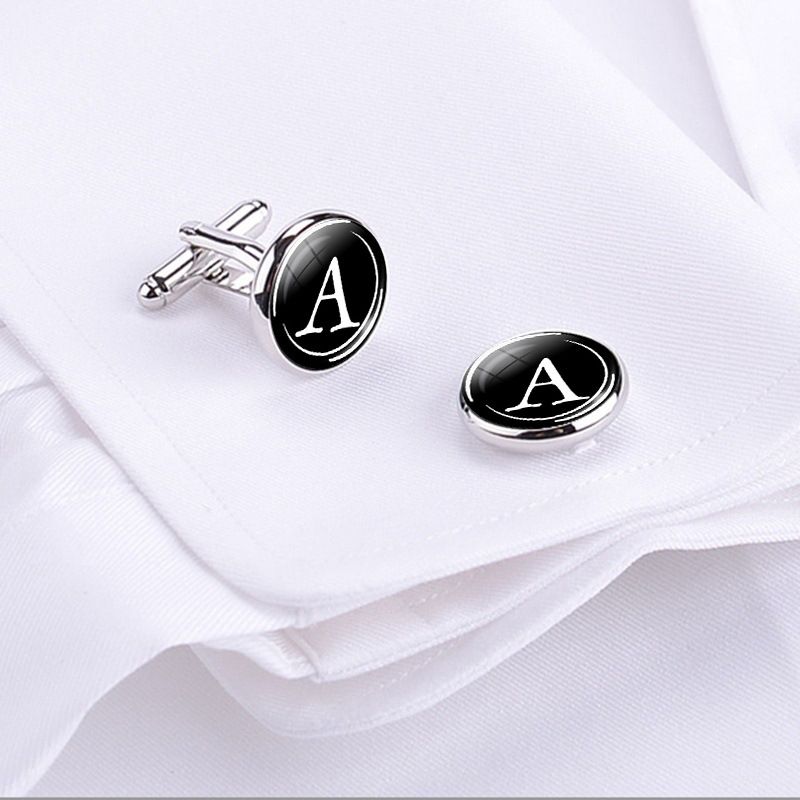 Men's Fashion A-Z Single Alphabet Cufflinks Silver Letter Cuff Button for Male Gentleman Shirt Wedding Cuff Links Gifts &A-1209