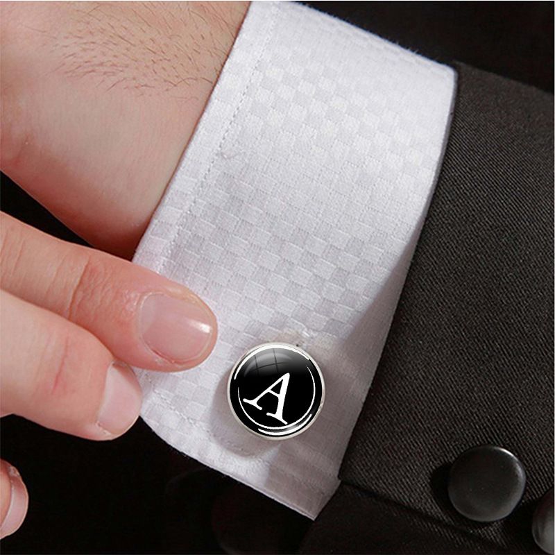 Men's Fashion A-Z Single Alphabet Cufflinks Silver Letter Cuff Button for Male Gentleman Shirt Wedding Cuff Links Gifts &A-1209