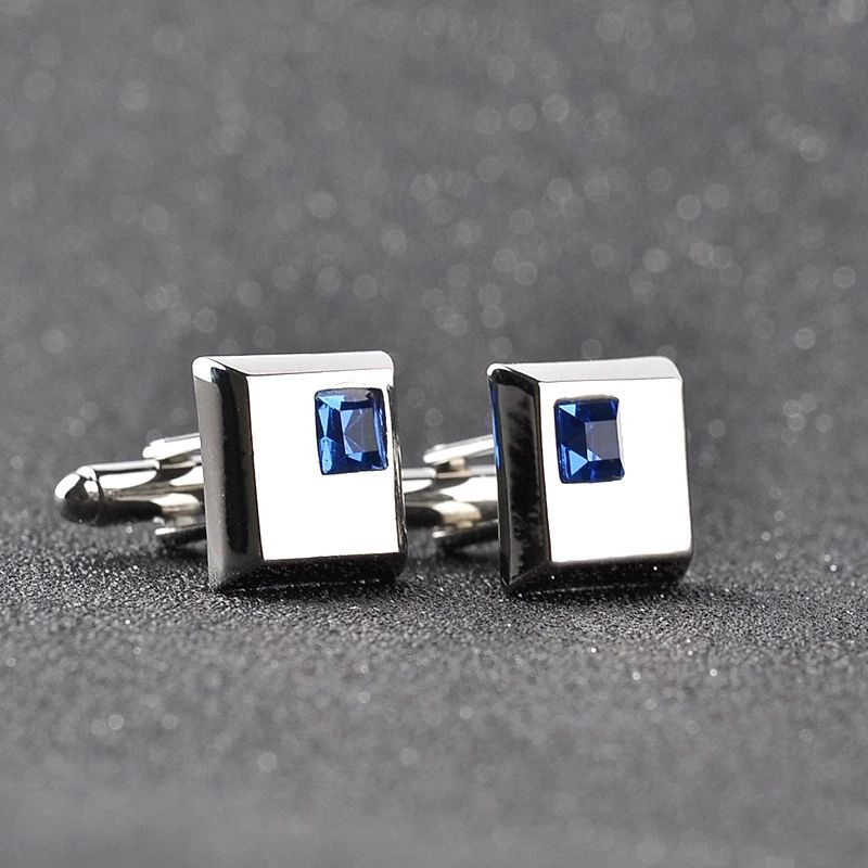 2 Color high quality fashion male French shirt cufflinks Brand cuff buttons square wedding party white/blue crystal cuff links A-1513