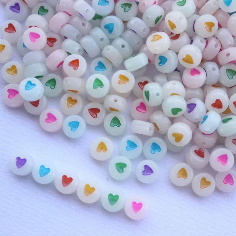 100pcs Acrylic Luminous Beads Glow At Night Letters Thermal Spacer Beads Handmade Bracelet Necklace Diy Accessories 7mm C-134