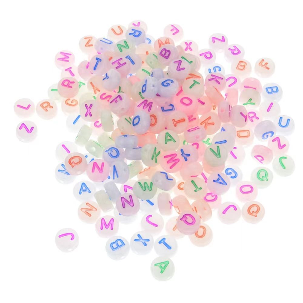 100pcs Acrylic Luminous Beads Glow At Night Letters Thermal Spacer Beads Handmade Bracelet Necklace Diy Accessories 7mm C-134