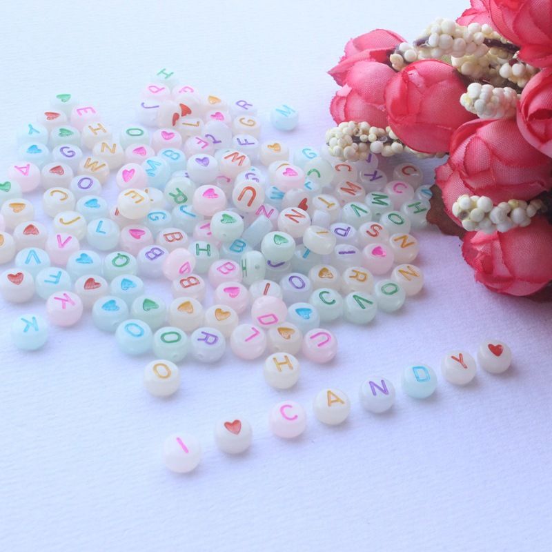 100pcs Acrylic Luminous Beads Glow At Night Letters Thermal Spacer Beads Handmade Bracelet Necklace Diy Accessories 7mm C-134