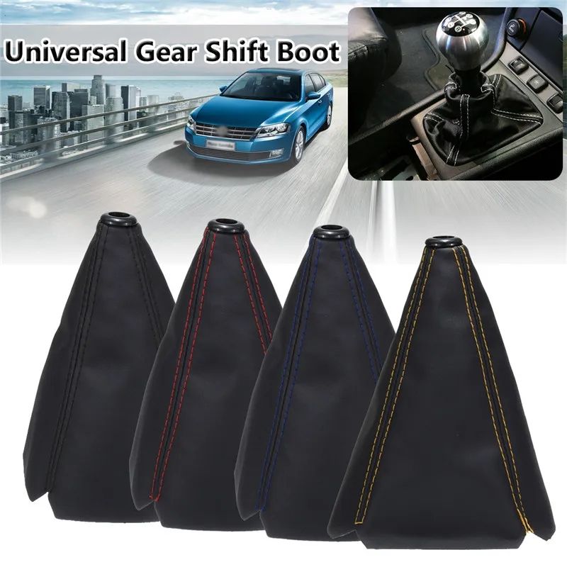 Universal PU Leather Car Gear Shift Collars Carbon Fiber Auto Car Manual Stick Shifter Knob Gear Shift Boot Cover Gaiter C-502