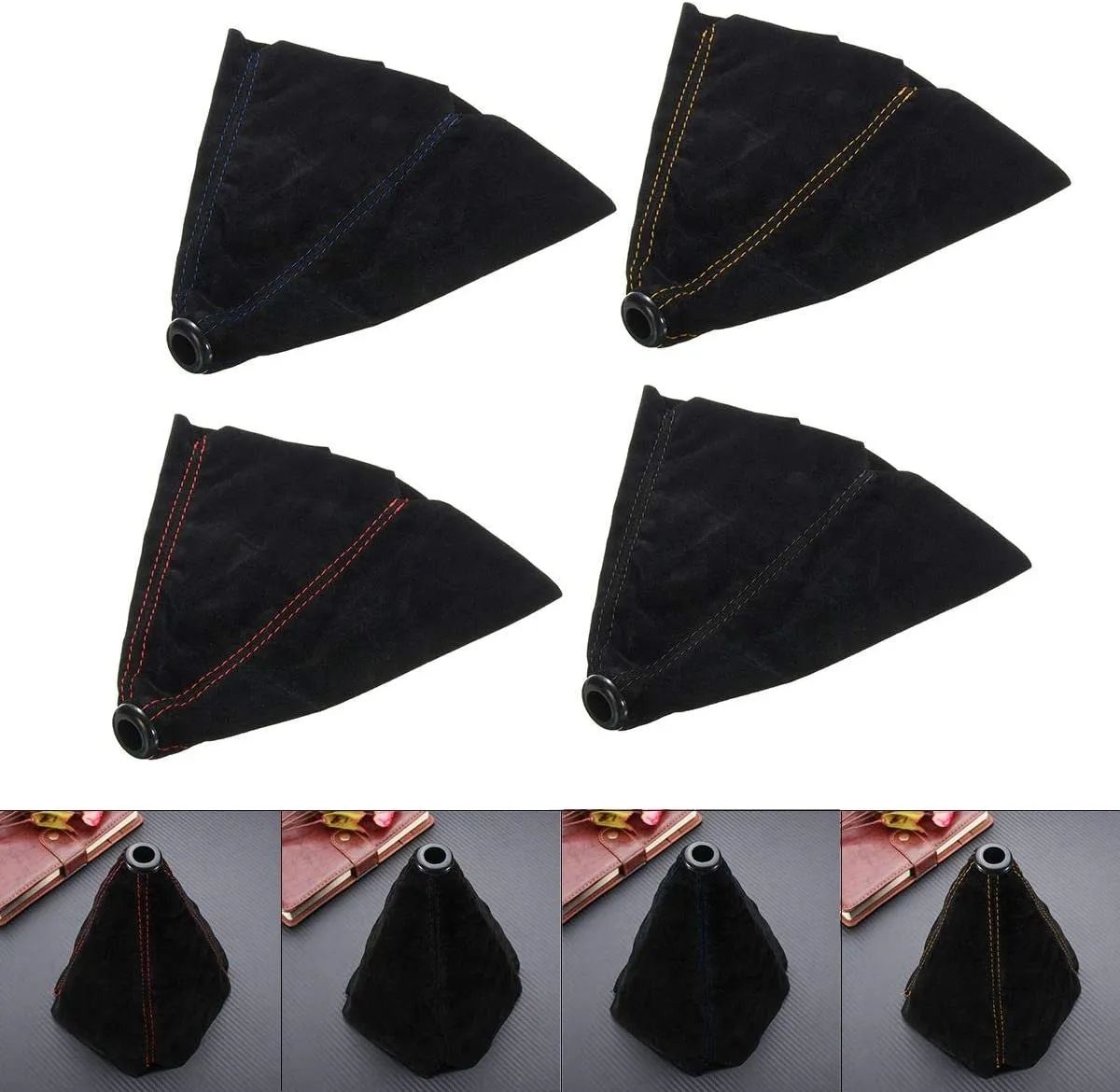 Universal PU Leather Car Gear Shift Collars Carbon Fiber Auto Car Manual Stick Shifter Knob Gear Shift Boot Cover Gaiter C-502
