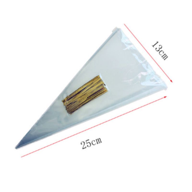 100pcs transparent plastic triangle ice cream cone candy popcorn bag with kink gift bag wedding birthday party decoration  
C-283