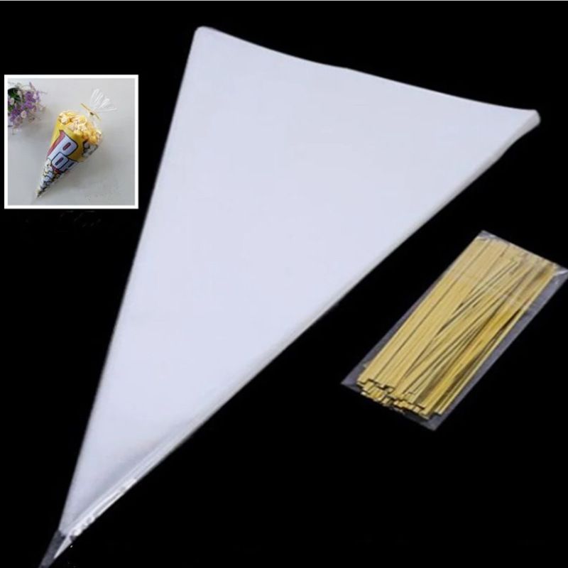 100pcs transparent plastic triangle ice cream cone candy popcorn bag with kink gift bag wedding birthday party decoration  
C-283