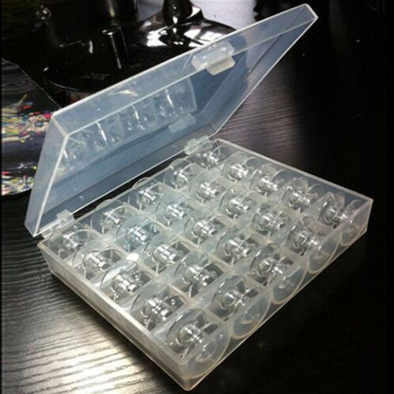 25 Empty Box Bobbins Sewing Machine Spools Plastic Household Coils Reel Part Bobbin with Thread Storage Case Box Sewing Tools E-802