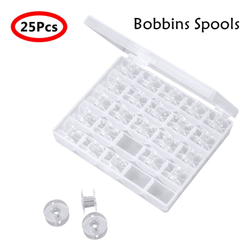25 Empty Box Bobbins Sewing Machine Spools Plastic Household Coils Reel Part Bobbin with Thread Storage Case Box Sewing Tools E-802