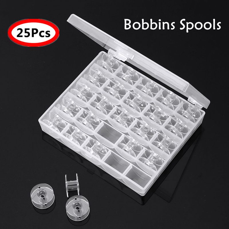 25 Empty Box Bobbins Sewing Machine Spools Plastic Household Coils Reel Part Bobbin with Thread Storage Case Box Sewing Tools E-802