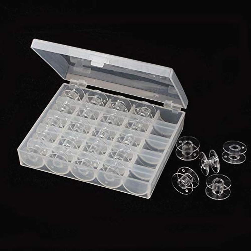 25 Empty Box Bobbins Sewing Machine Spools Plastic Household Coils Reel Part Bobbin with Thread Storage Case Box Sewing Tools E-802