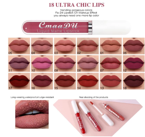 Cmaadu 18 Colors Waterproof Liquid Lipsticks Lip Makeup Matte Velvet Lipstick Lip Gloss Cosmetic Nude Long Lasting Cosmestics  B2-688 view 3