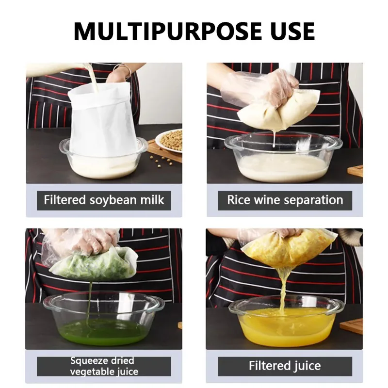 20*30cm  100mesh Soy Milk Wine Filter Bag Nut Milk Bag Tea Coffee Oil Yogurt Filter Net Mesh Kitchen Food Reusable Nylon Filter Bags Strainer &