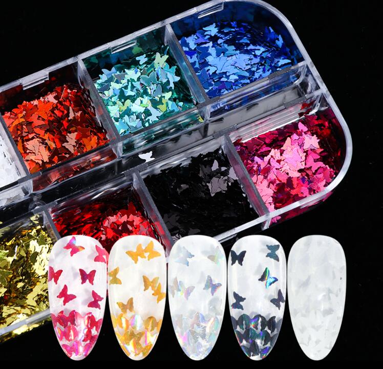 3D Butterfly Slice Nail Sequins Flakes Holographic Iridescent Glitter Nail Art Decoration Colorful Manicure 12 in 1 Set B2-357 view 3