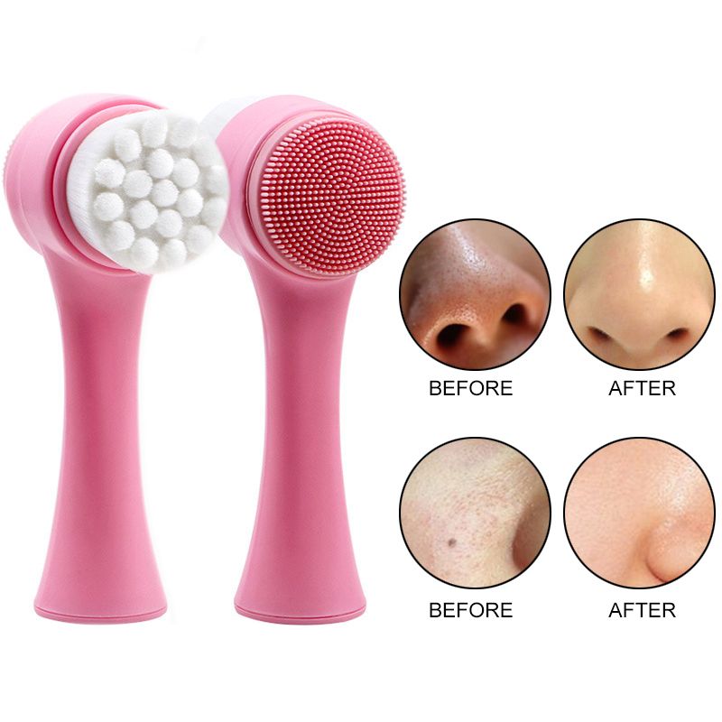 3D Double Side Silicone limpiador Face Cleanser Brush Portable Face Cleaning Massage Exfoliating Blackhead E-643