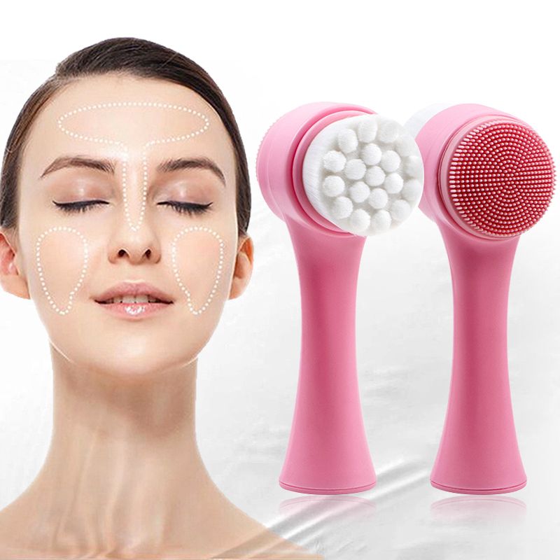 3D Double Side Silicone limpiador Face Cleanser Brush Portable Face Cleaning Massage Exfoliating Blackhead E-643