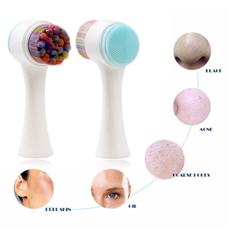 3D Double Side Silicone limpiador Face Cleanser Brush Portable Face Cleaning Massage Exfoliating Blackhead E-643