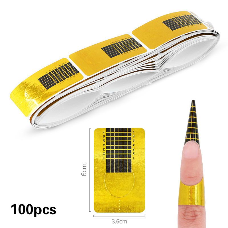 100Pcs/Set French Nail Form Tips Acrylic UV Gel Extension Curl Form Builder Gel Sticker Art Guide Mold Manicure Stencil &E-959